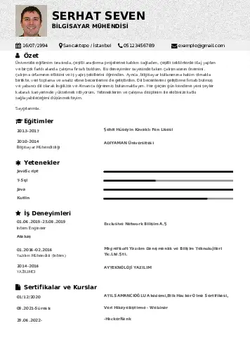 Bilgisayar Mühendisi CV Örnekleri cv indir